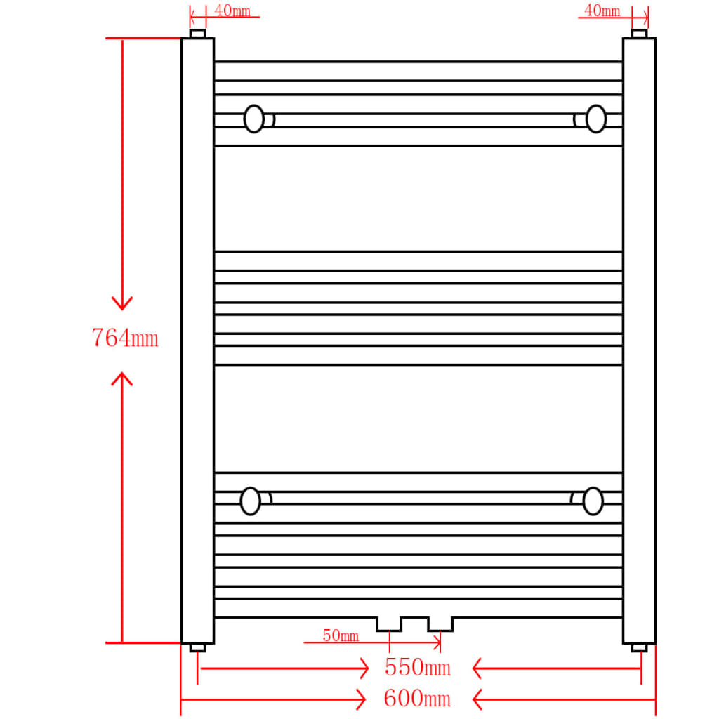 Radiatore Centrale Portasciugamano Dritto Nero 600 x 764 mm - homemem39