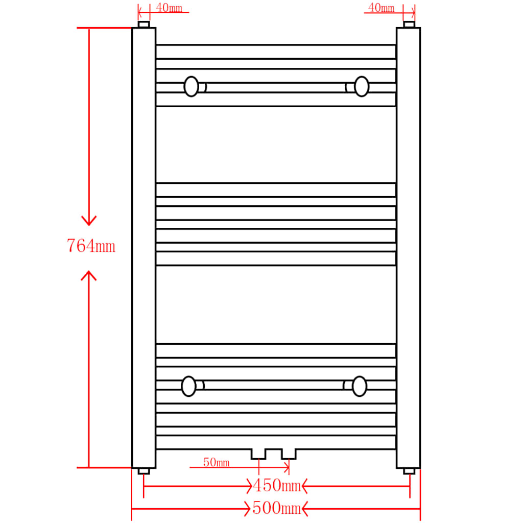 Radiatore Centrale Portasciugamano Curvo Nero 500 x 764 mm - homemem39