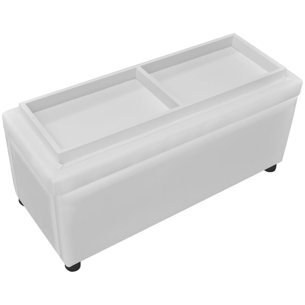 Sgabello con Contenitore in Pelle Artificiale Bianco - homemem39