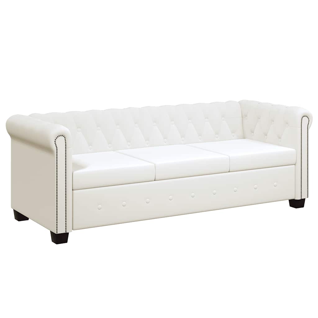 Divano Chesterfield a 3 Posti in Finta Pelle Bianco