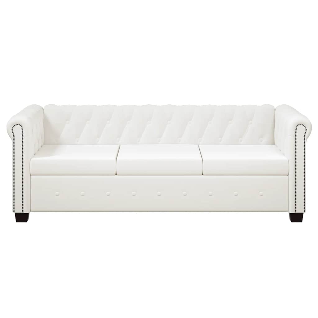 Divano Chesterfield a 3 Posti in Finta Pelle Bianco