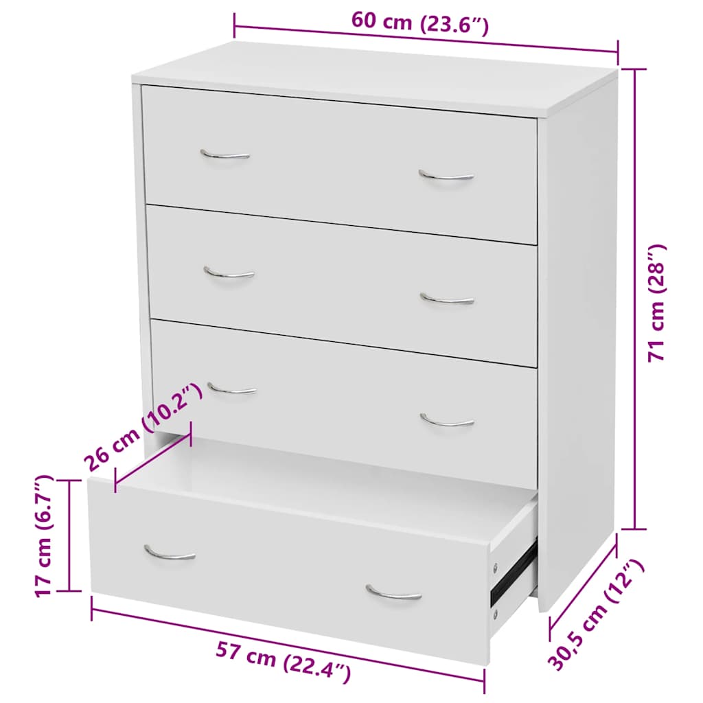 Credenza con 4 Cassetti 60x30,5x71 cm Bianca - homemem39