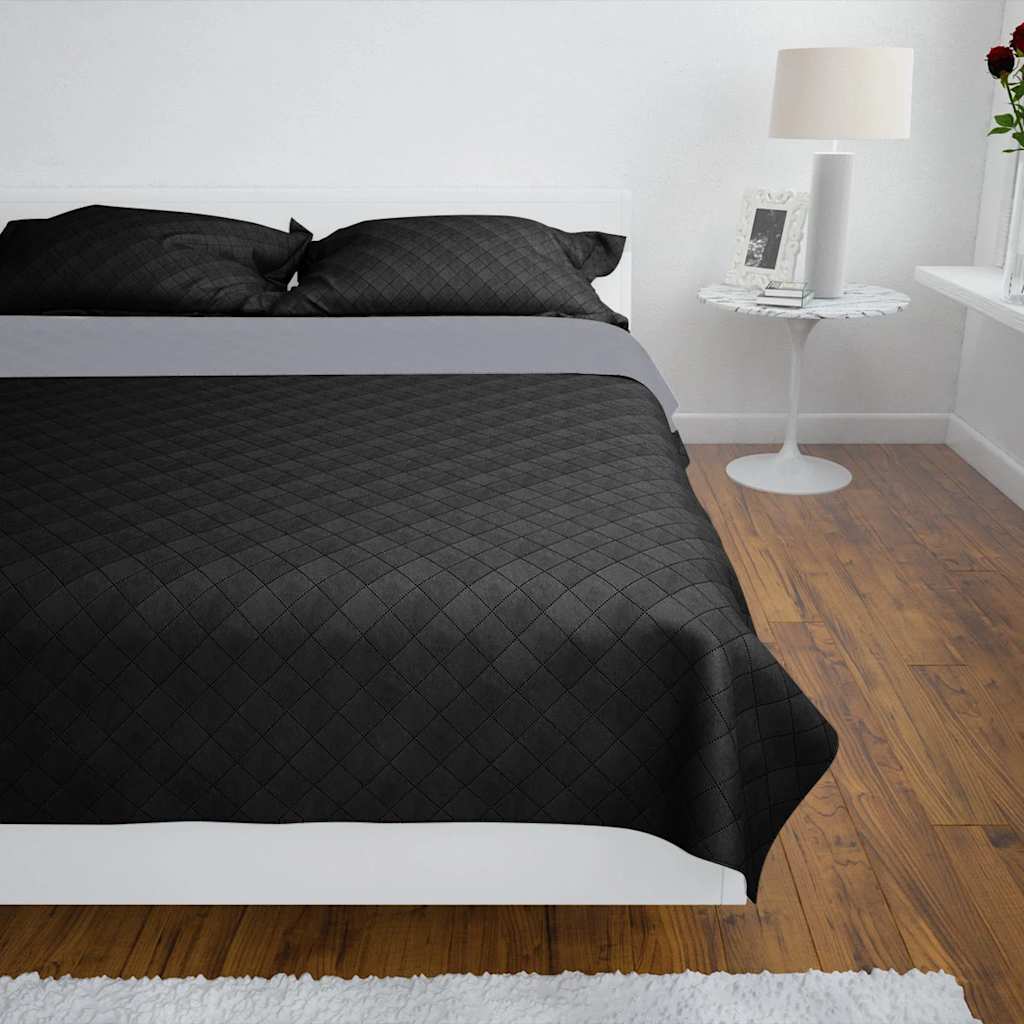 Copriletto Trapuntato a Doppia Faccia Nero/Grigio 220 x 240 cm | homemem39
