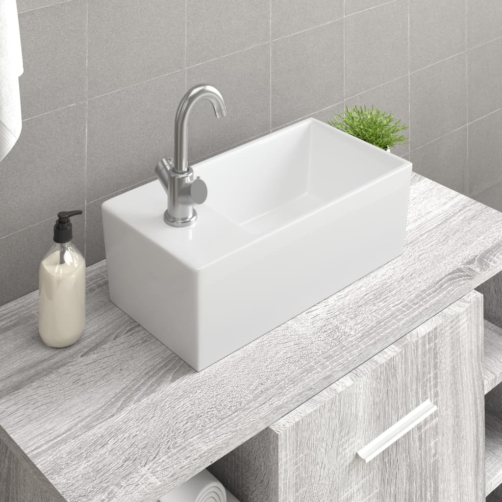 Lavandino Bianco 48x25x15 cm in Ceramica - homemem39