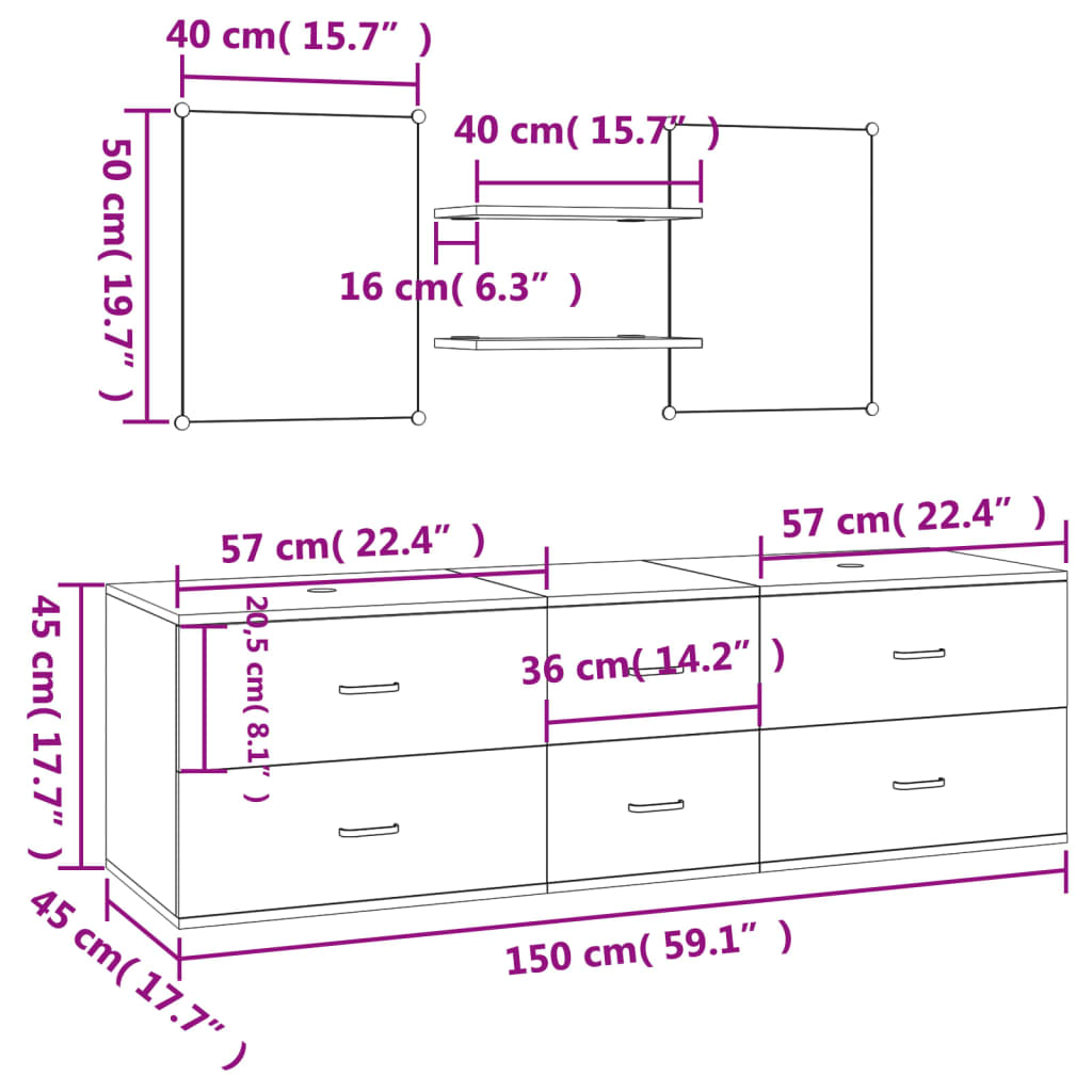 Set Mobili da Bagno 5 pz Rovere in Legno Multistrato | homemem39