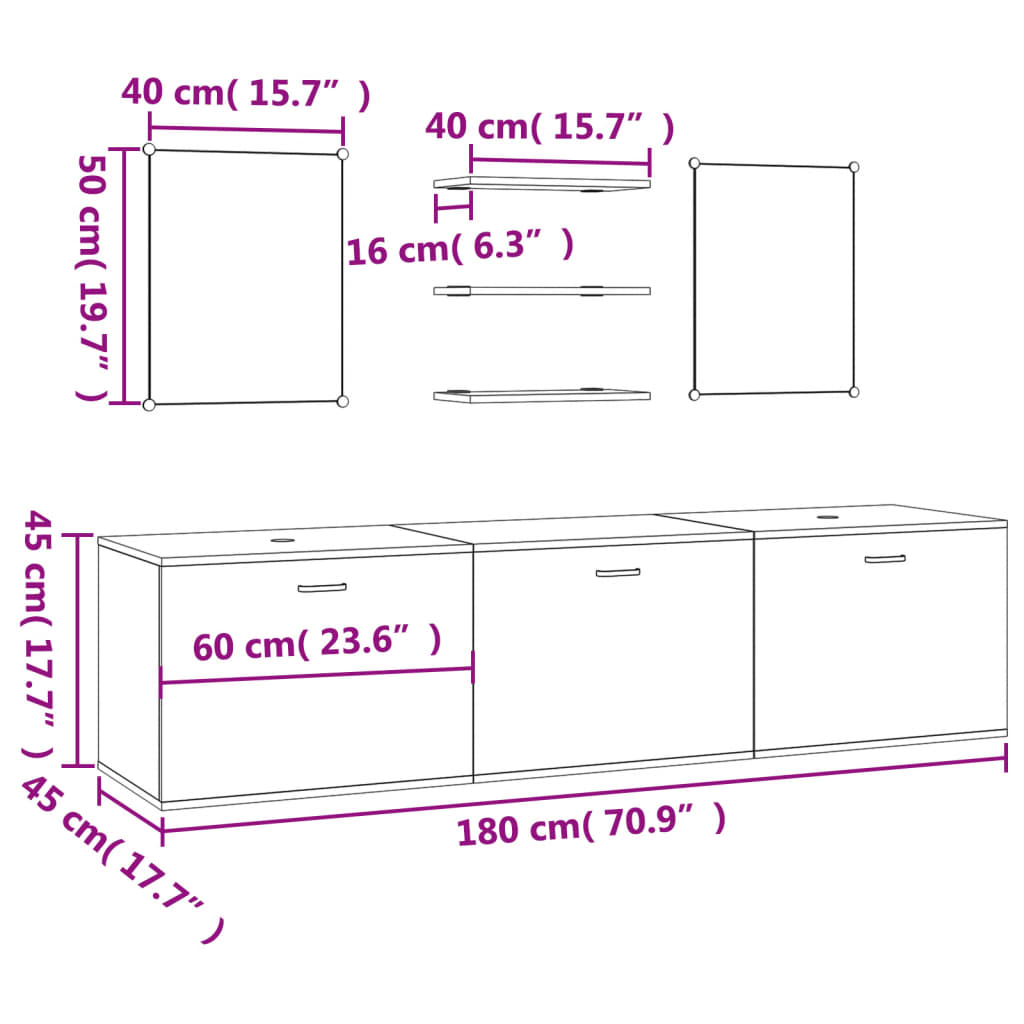 Set Mobili da Bagno 6 pz Nero in Legno Multistrato | homemem39