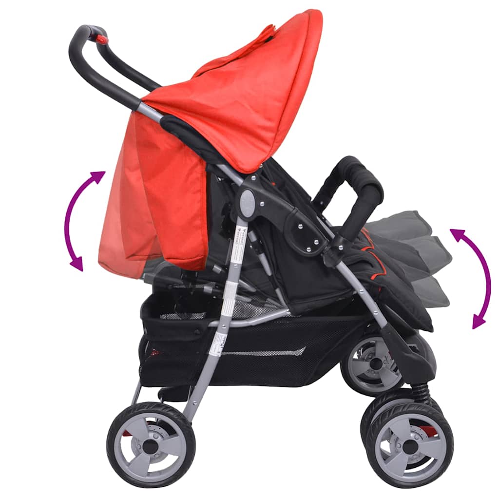 Passeggino Gemellare in Acciaio Rosso e Nero - homemem39