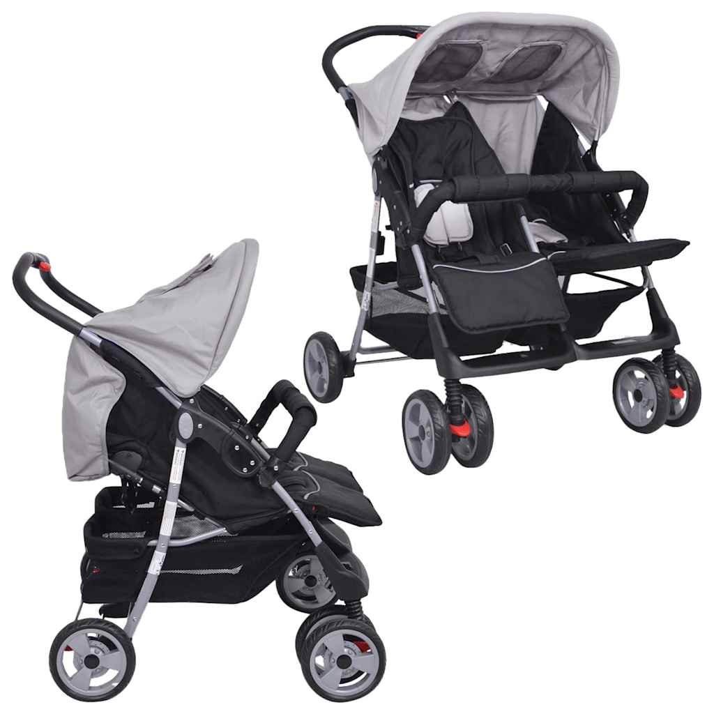 Passeggino Gemellare in Acciaio Grigio e Nero - homemem39