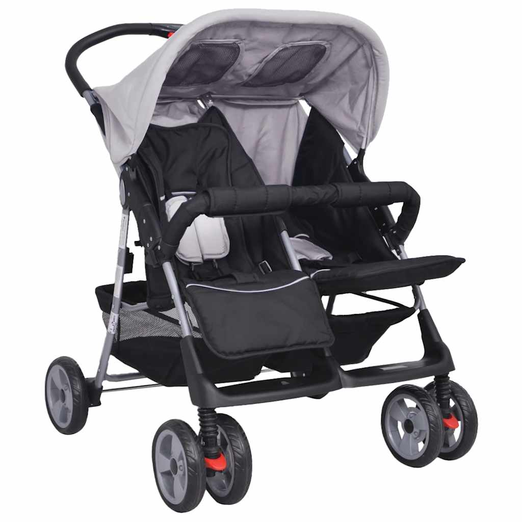 Passeggino Gemellare in Acciaio Grigio e Nero - homemem39