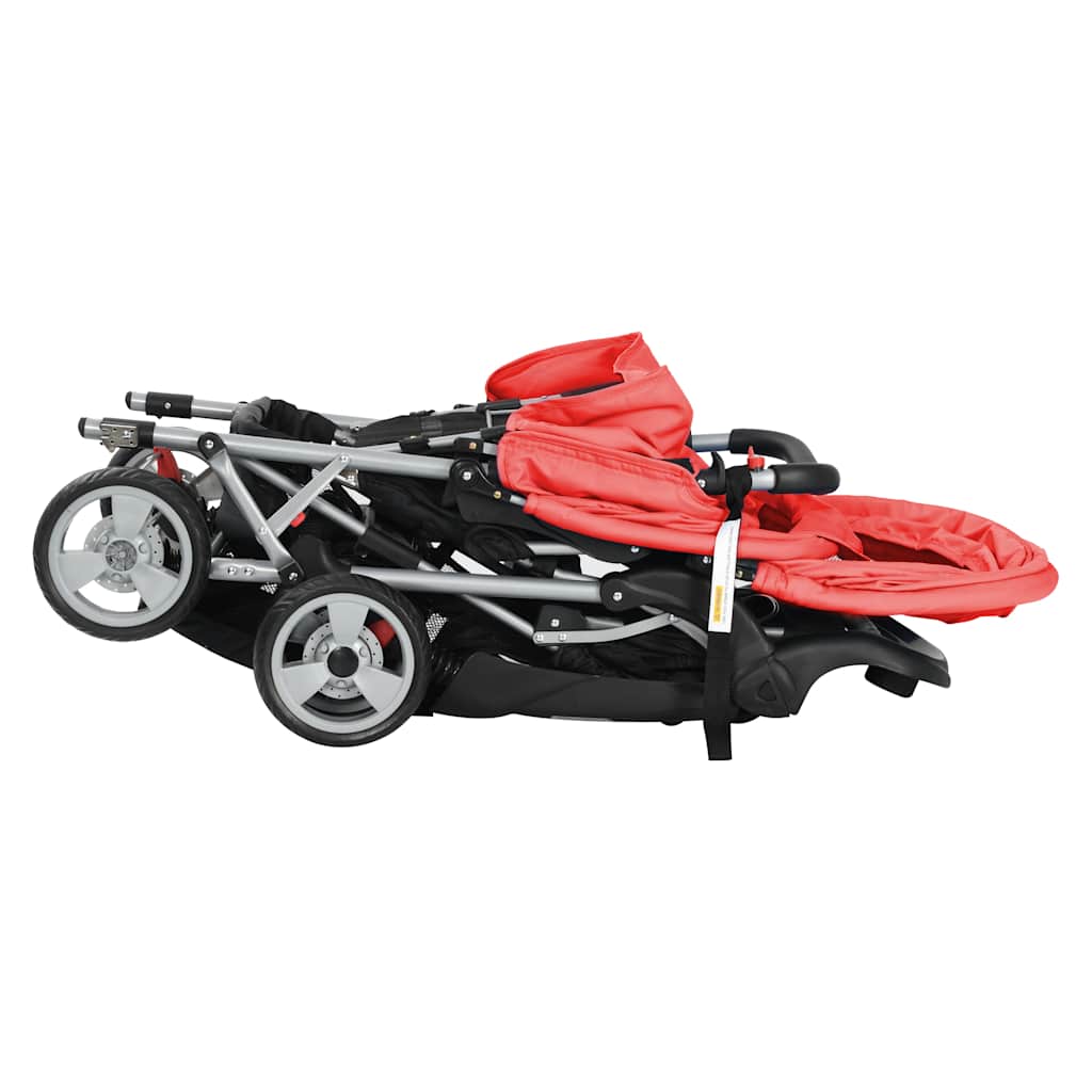 Passeggino Gemellare a Tandem in Acciaio Rosso e Nero - homemem39
