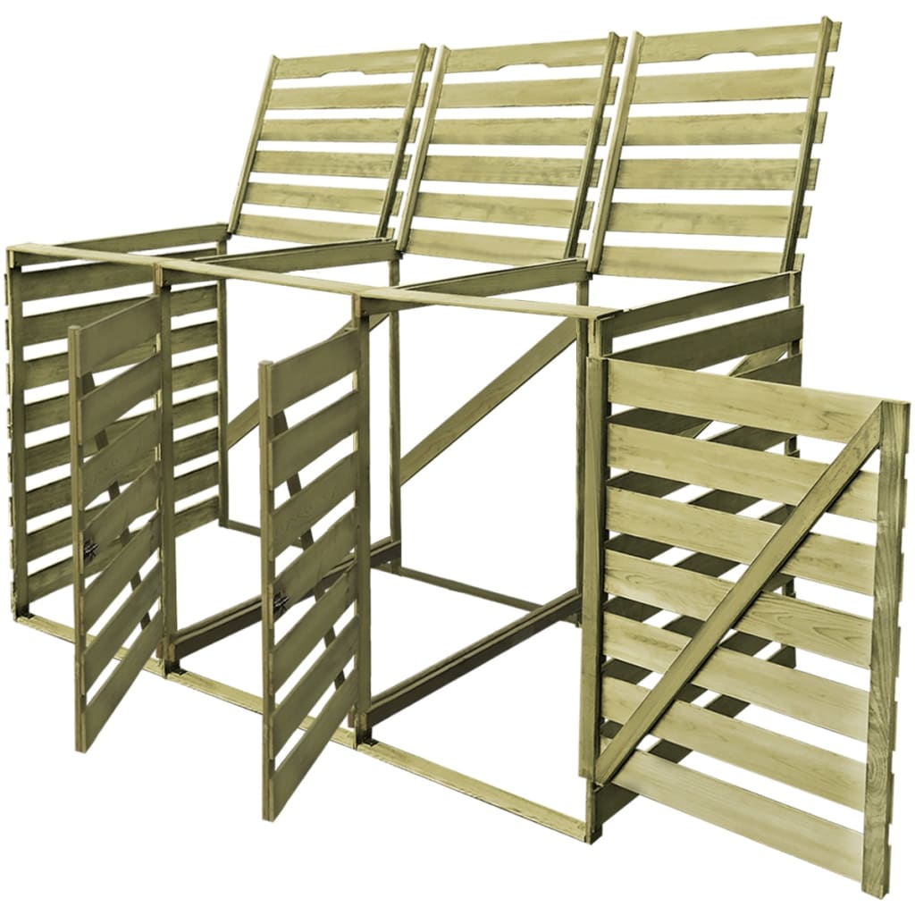 Copribidone per Spazzatura Triplo 240 L in Legno Impregnato - homemem39