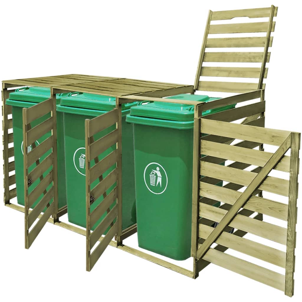 Copribidone per Spazzatura Triplo 240 L in Legno Impregnato - homemem39