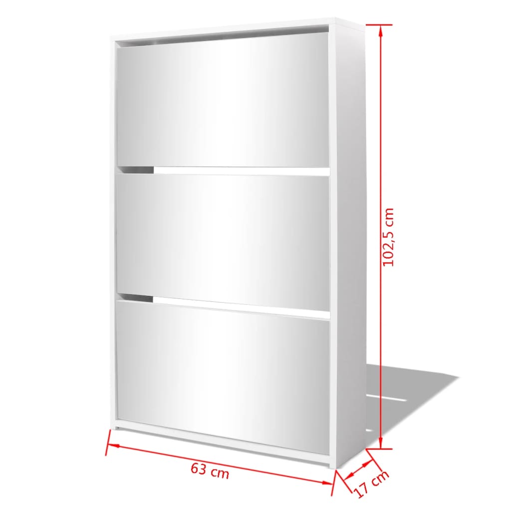 Scarpiera con 3 Ripiani e Specchio Bianco 63x17x102,5 cm - homemem39