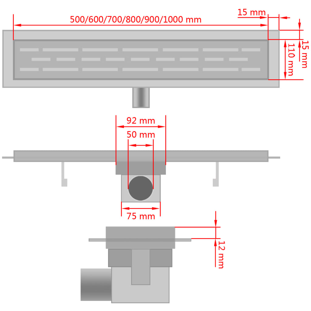 Canaletta di Drenaggio per Doccia Bolle 730x140 mm Acciaio Inox - homemem39