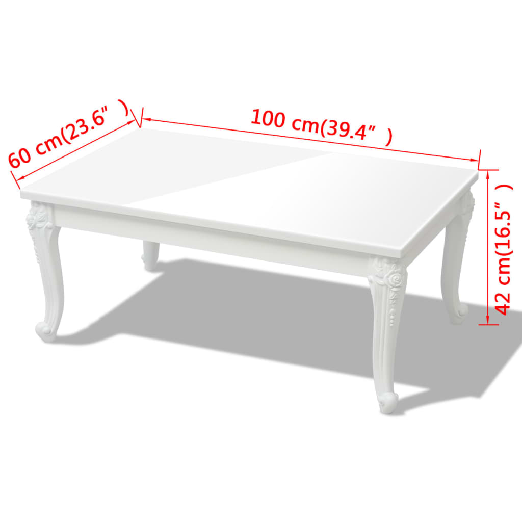 Tavolino da Salotto 100x60x42 cm Bianco Lucido | homemem39