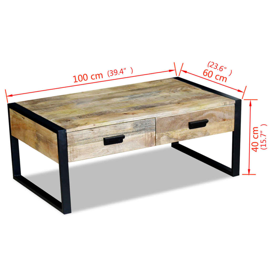 Tavolino da Salotto 2 Cassetti in Massello di Mango 100x60x40cm | homemem39