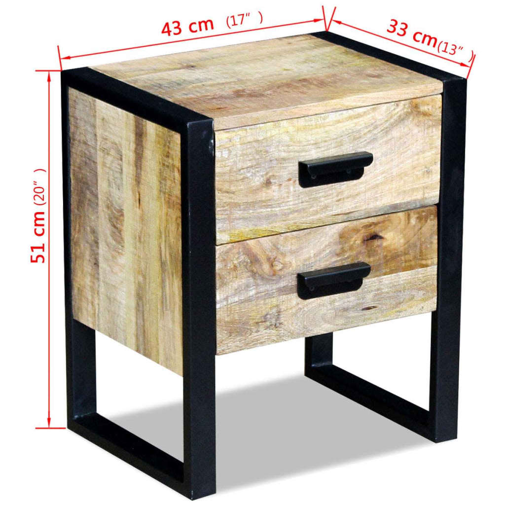 Tavolino con 2 Cassetti in Legno Massello di Mango 43x33x51 cm - homemem39