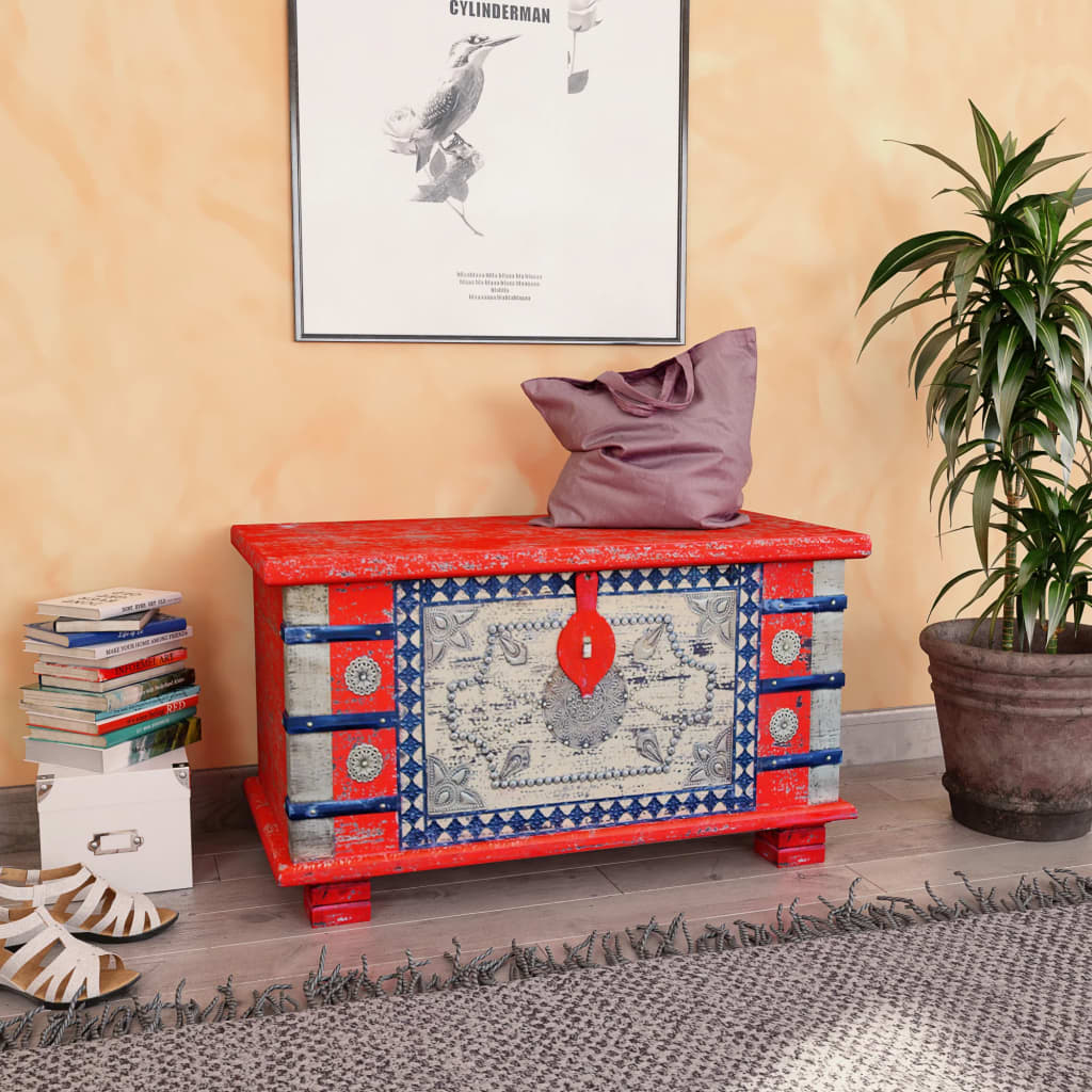 Baule Rosso in Legno di Mango 80x40x45 cm