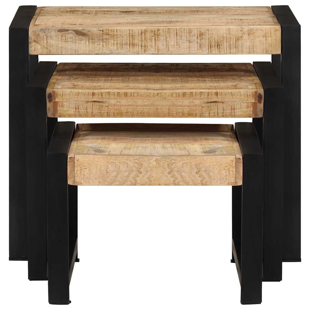 Tavolini Impilabili 3 pz in Legno Massello di Mango - homemem39