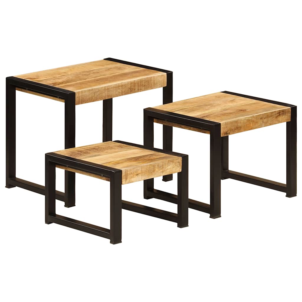 Tavolini Impilabili 3 pz in Legno Massello di Mango | homemem39