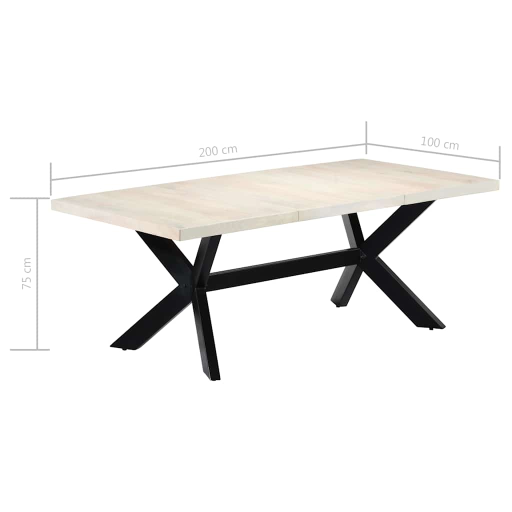 Tavolo da Pranzo Bianco 200x100x75 cm Legno Massello di Mango