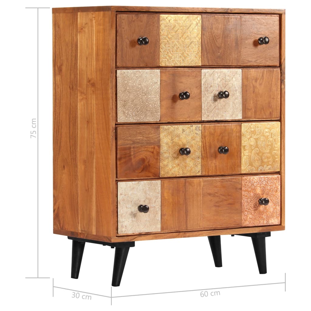 Cassettiera 60x30x75 cm in Legno Massello d'Acacia - homemem39