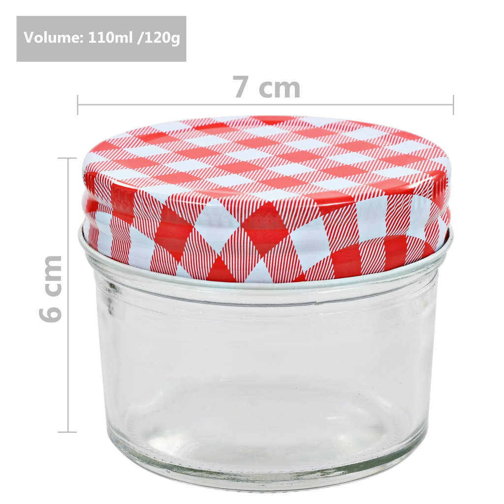 Vasi Marmellata in Vetro Coperchio Bianco e Rosso 96 pz 110 ml | homemem39