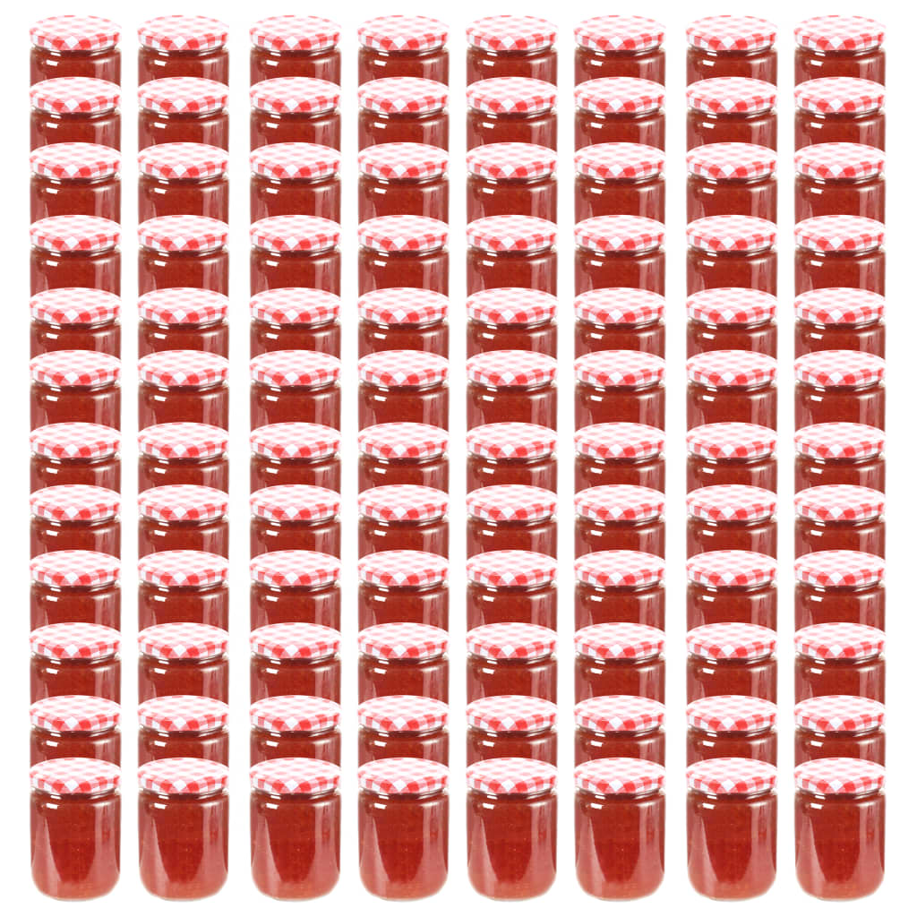 Vasi Marmellata in Vetro Coperchio Bianco e Rosso 96 pz 230 ml - homemem39