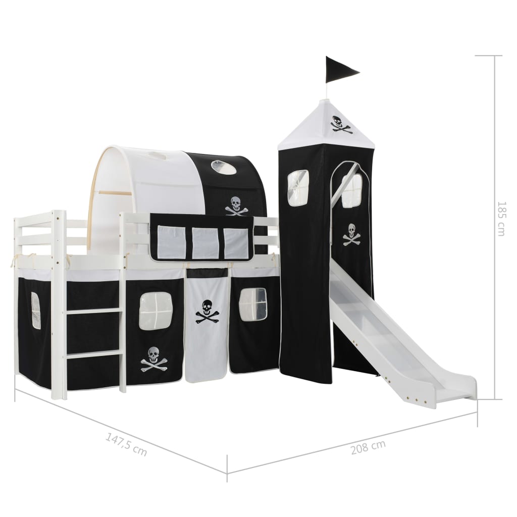Letto a Castello per Bambini Scivolo e Scala in Pino 97x208cm - homemem39
