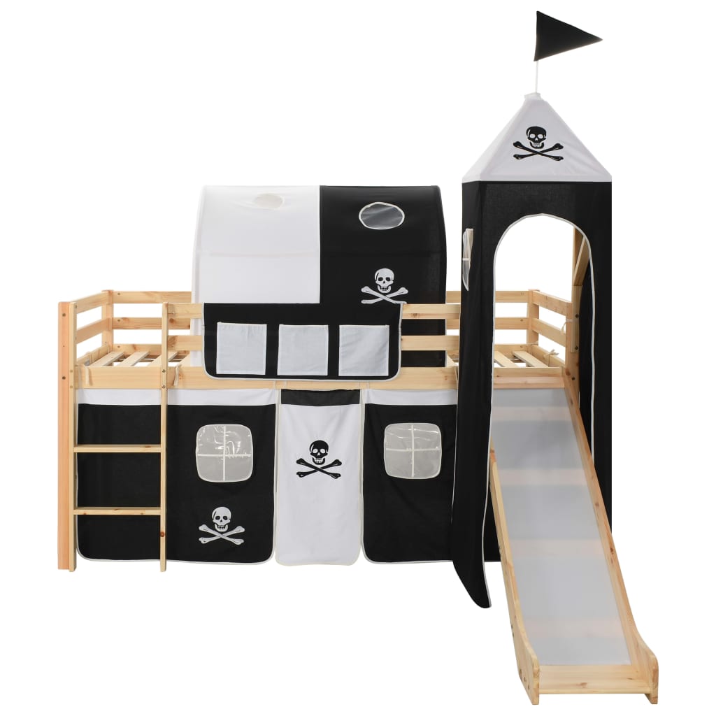 Letto a Castello per Bambini Scivolo e Scala in Pino 97x208cm - homemem39