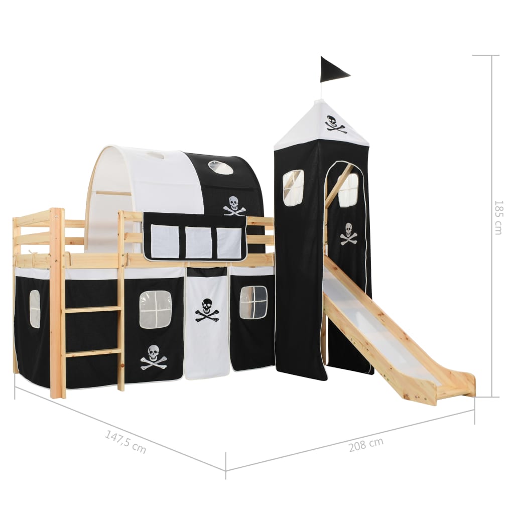 Letto a Castello per Bambini Scivolo e Scala in Pino 97x208cm - homemem39