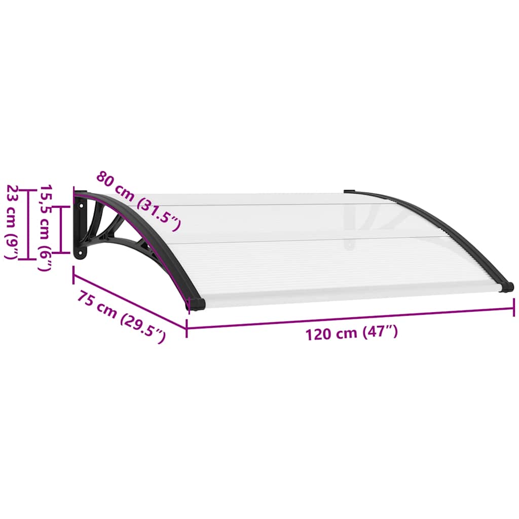 Pensilina per Porta Nera e Trasparente 120x75 cm in PC | homemem39