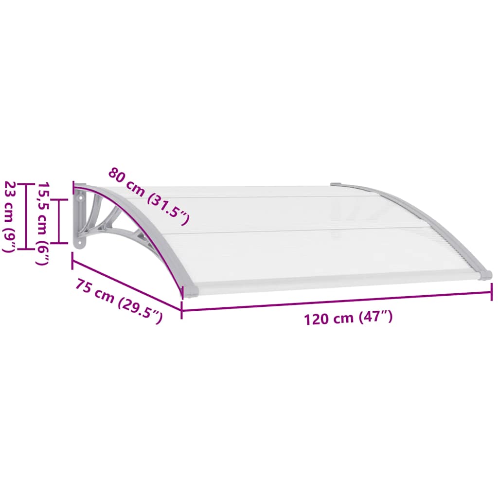 Pensilina per Porta Grigia e Trasparente 120x75 cm in PC | homemem39