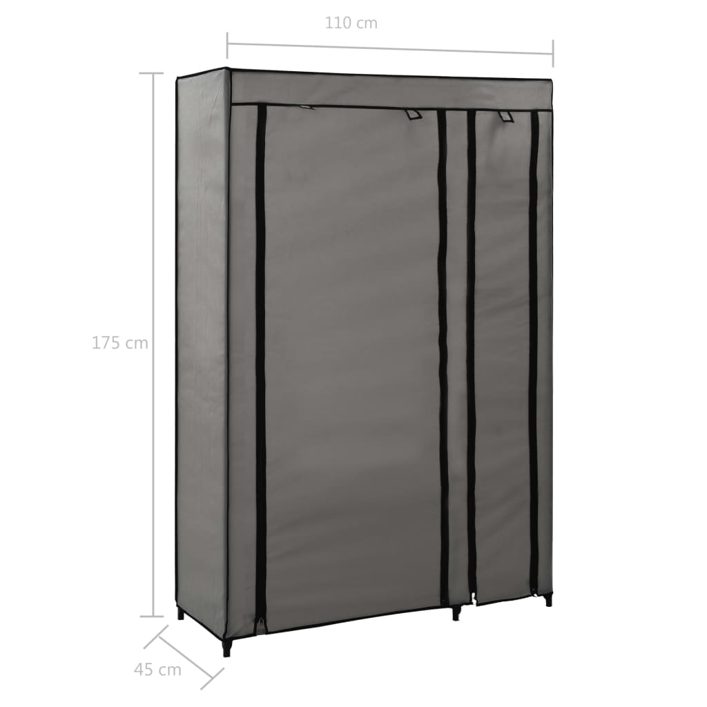 Armadio Pieghevole Grigio 110x45x175 cm in Tessuto - homemem39