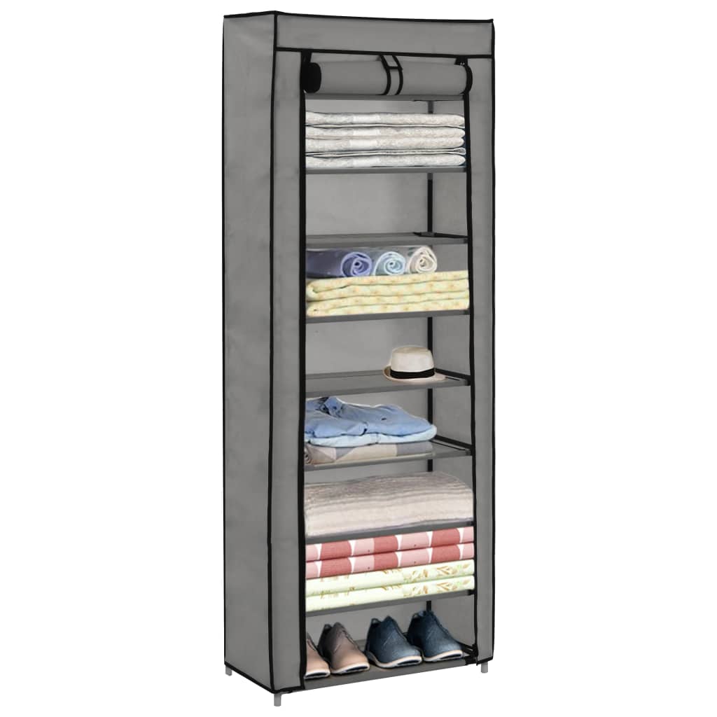 Scarpiera con Rivestimento in Tessuto Grigio 57x29x162 cm - homemem39