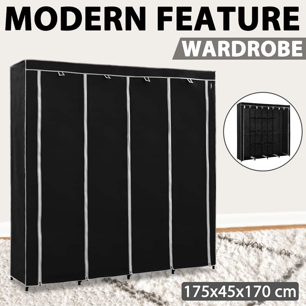 Guardaroba con 4 Scomparti Nero 175x45x170 cm | homemem39