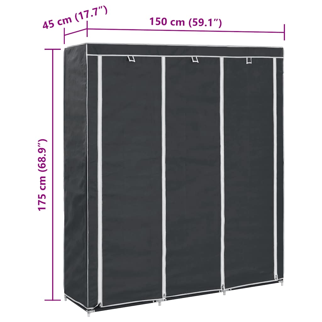 Armadio con Scomparti e Aste Nero 150x45x175 cm in Tessuto | homemem39