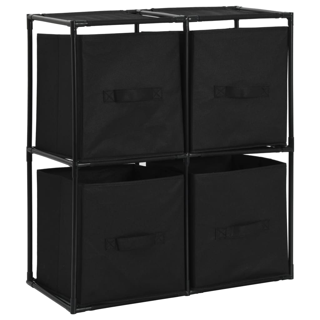 Armadietto con 4 Cesti in Tessuto Nero 63x30x71 cm Acciaio - homemem39