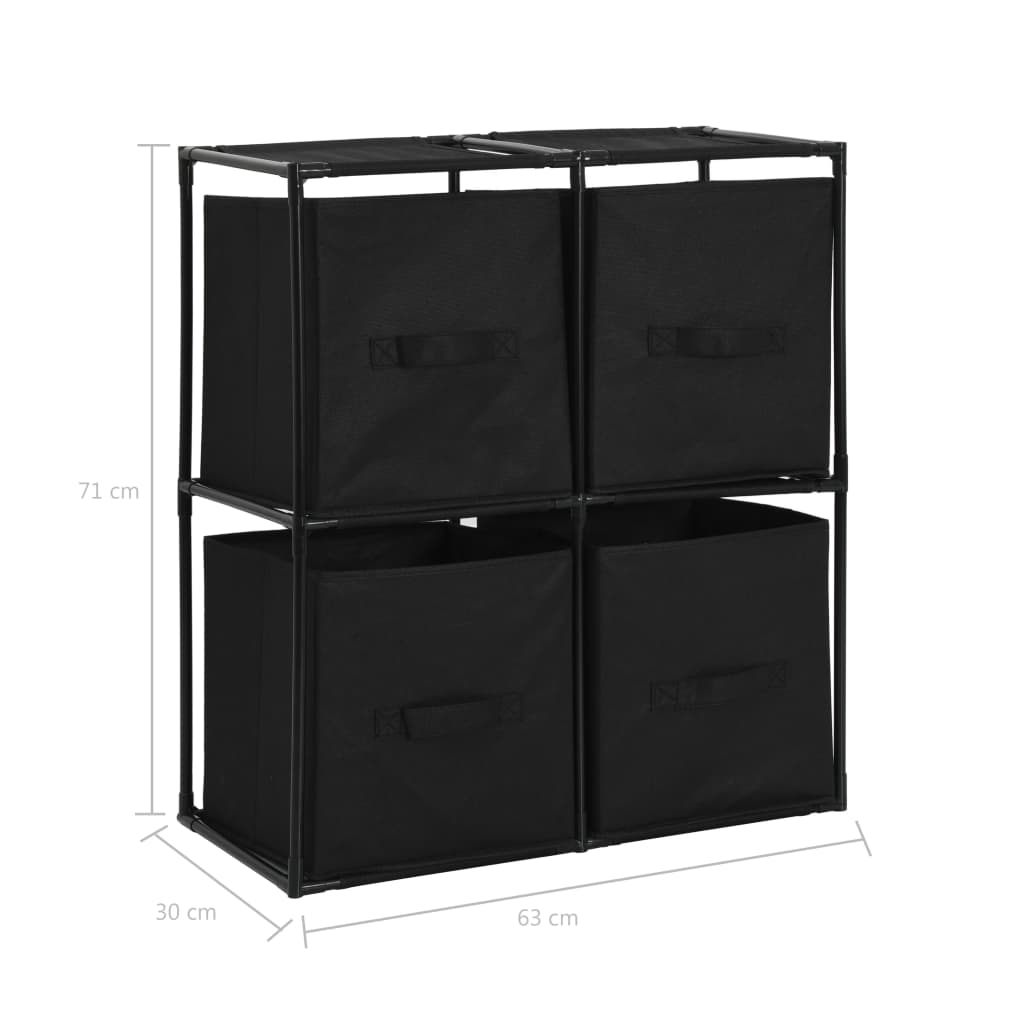 Armadietto con 4 Cesti in Tessuto Nero 63x30x71 cm Acciaio - homemem39