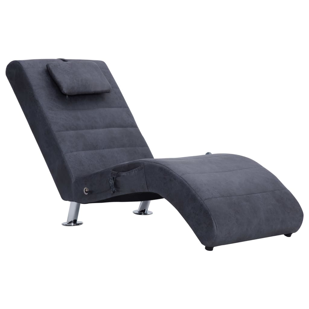 Sdraio Massaggiante con Cuscino Grigia Similpelle Scamosciata - homemem39