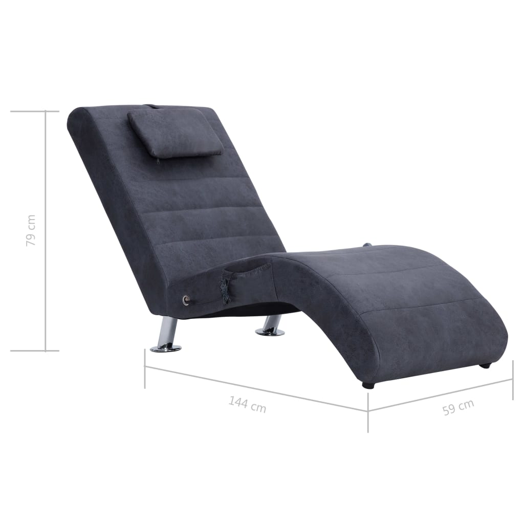 Sdraio Massaggiante con Cuscino Grigia Similpelle Scamosciata - homemem39