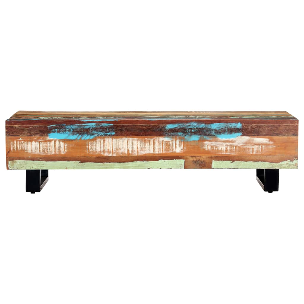 Tavolino da Caffè 120x50x30cm Legno Massello Recuperato Acciaio - homemem39