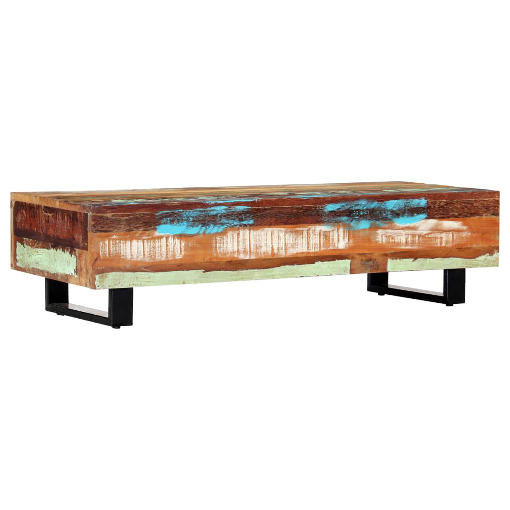 Tavolino da Caffè 120x50x30cm Legno Massello Recuperato Acciaio - homemem39