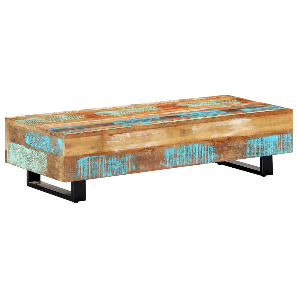 Tavolino da Caffè 120x50x30cm Legno Massello Recuperato Acciaio - homemem39