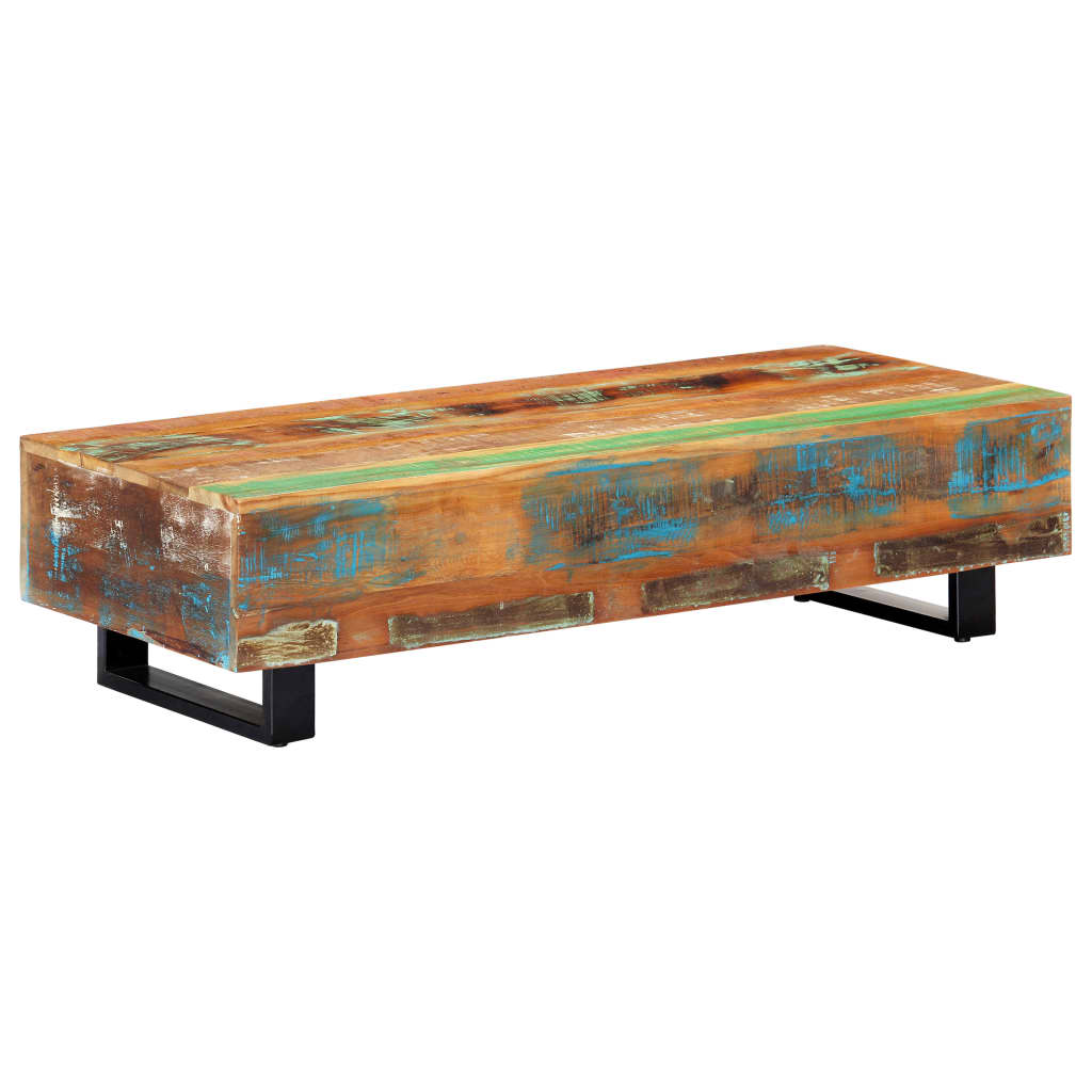 Tavolino da Caffè 120x50x30cm Legno Massello Recuperato Acciaio - homemem39