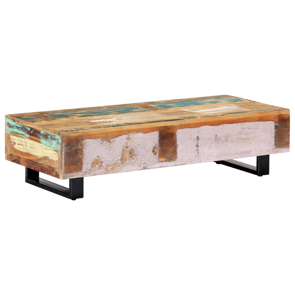 Tavolino da Caffè 120x50x30cm Legno Massello Recuperato Acciaio - homemem39