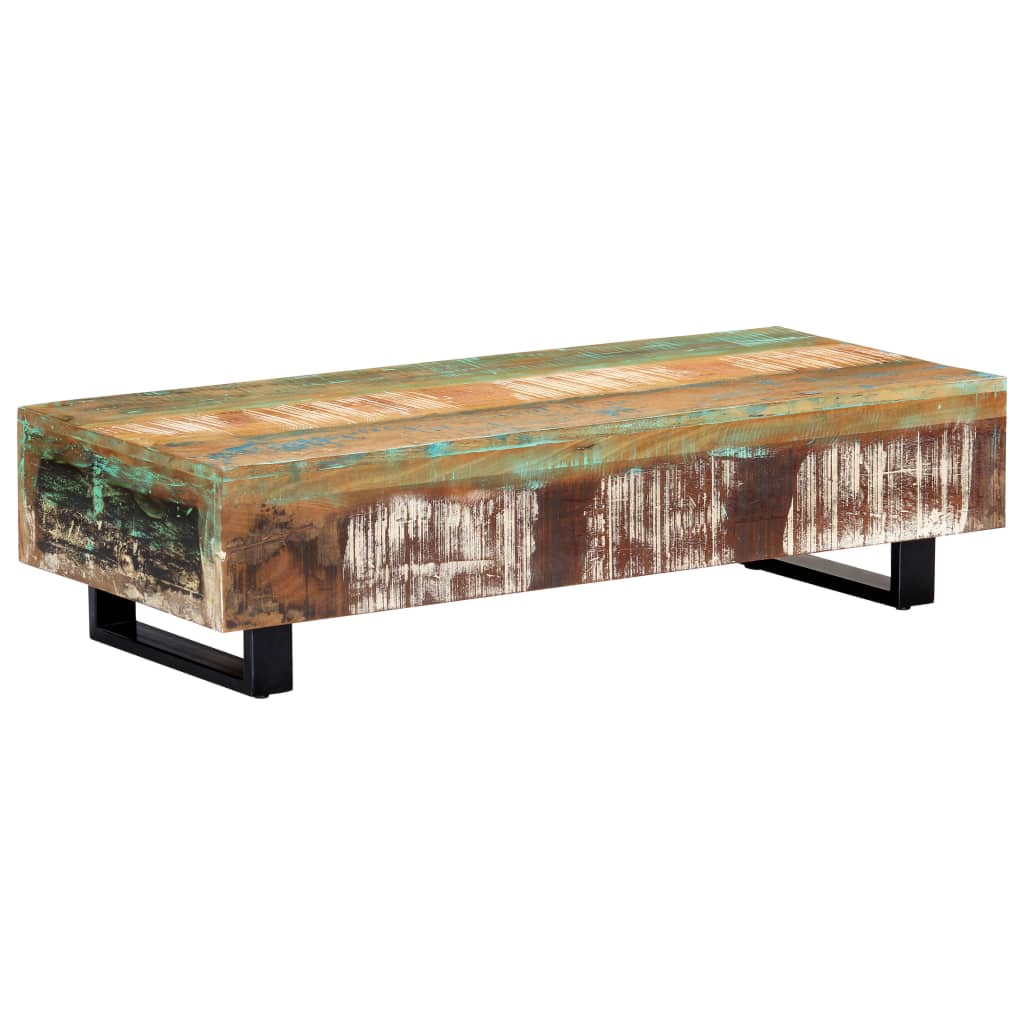 Tavolino da Caffè 120x50x30cm Legno Massello Recuperato Acciaio - homemem39