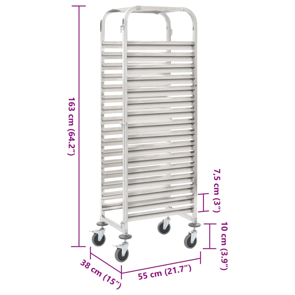 Carrello da Cucina per 16 Vassoi 38x55x163 cm in Acciaio Inox
