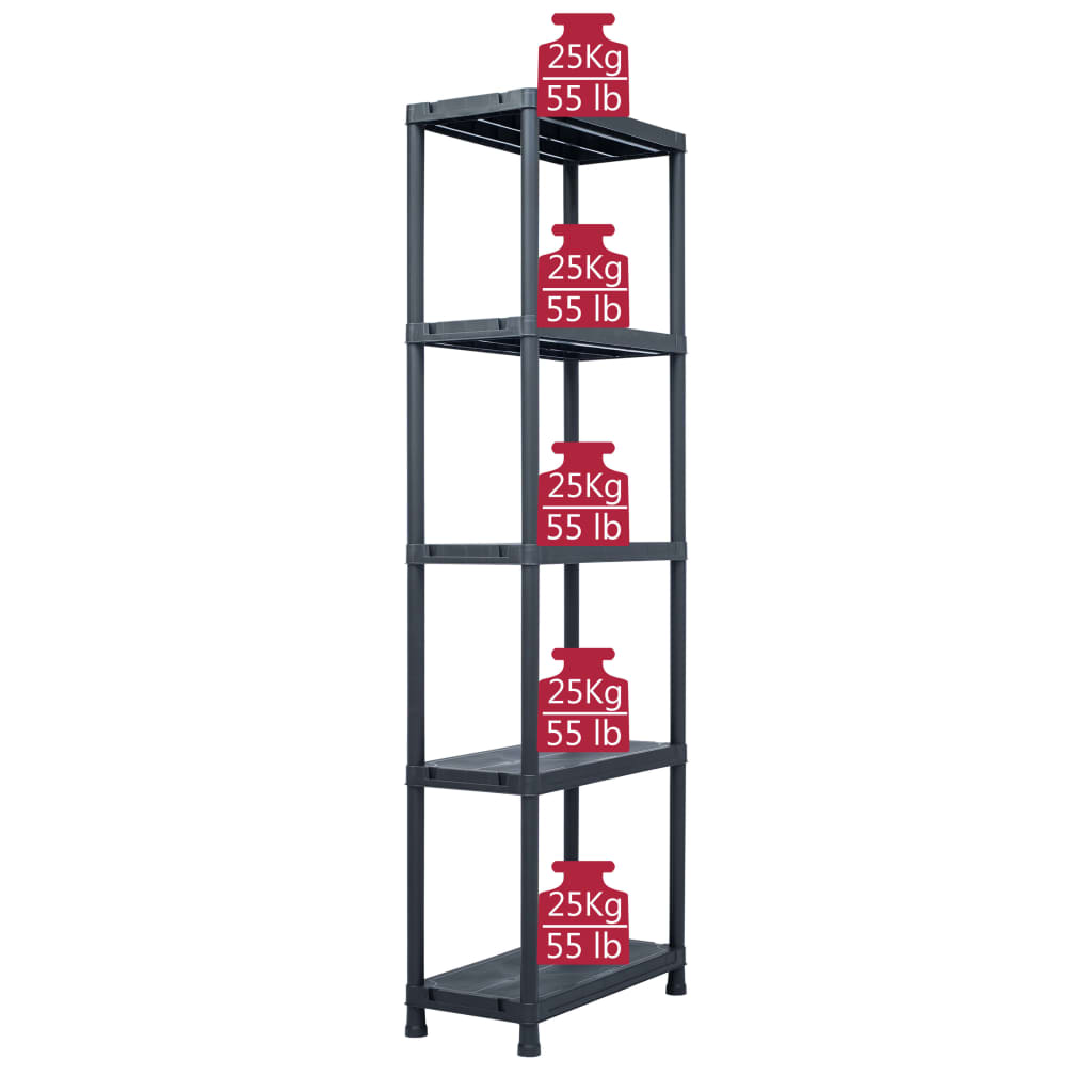 Scaffali 5 pz Nero 125 kg 60x30x180 cm in Plastica - homemem39