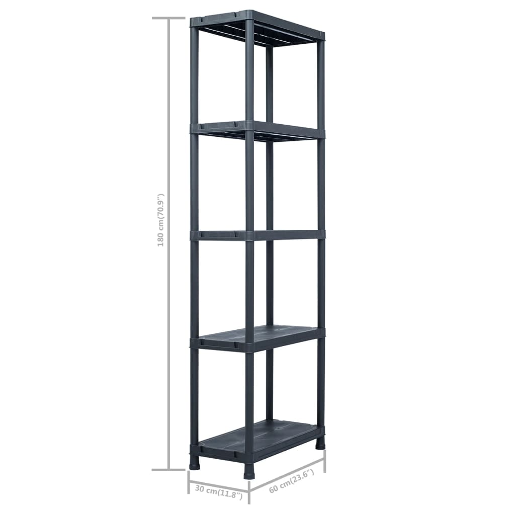 Scaffali 5 pz Nero 125 kg 60x30x180 cm in Plastica